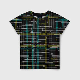 Детская футболка 3D с принтом Cyberpunk Tartan в Новосибирске, 100% гипоаллергенный полиэфир | прямой крой, круглый вырез горловины, длина до линии бедер, чуть спущенное плечо, ткань немного тянется | cyberpunk | glitch | глитч | киберпанк | клетка | матрица | узор | футуристичный | шотландка