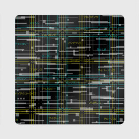 Магнит виниловый Квадрат с принтом Cyberpunk Tartan в Новосибирске, полимерный материал с магнитным слоем | размер 9*9 см, закругленные углы | cyberpunk | glitch | глитч | киберпанк | клетка | матрица | узор | футуристичный | шотландка
