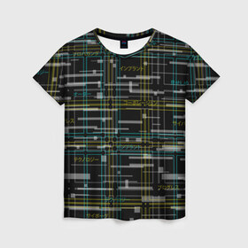 Женская футболка 3D с принтом Cyberpunk Tartan в Новосибирске, 100% полиэфир ( синтетическое хлопкоподобное полотно) | прямой крой, круглый вырез горловины, длина до линии бедер | cyberpunk | glitch | глитч | киберпанк | клетка | матрица | узор | футуристичный | шотландка