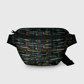 Поясная сумка 3D с принтом Cyberpunk Tartan в Новосибирске, 100% полиэстер | плотная ткань, ремень с регулируемой длиной, внутри несколько карманов для мелочей, основное отделение и карман с обратной стороны сумки застегиваются на молнию | cyberpunk | glitch | глитч | киберпанк | клетка | матрица | узор | футуристичный | шотландка