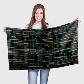 Флаг 3D с принтом Cyberpunk Tartan в Новосибирске, 100% полиэстер | плотность ткани — 95 г/м2, размер — 67 х 109 см. Принт наносится с одной стороны | cyberpunk | glitch | глитч | киберпанк | клетка | матрица | узор | футуристичный | шотландка