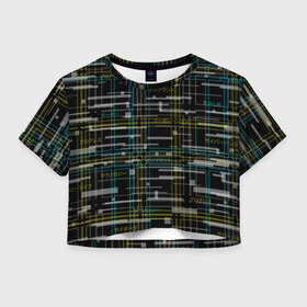 Женская футболка Crop-top 3D с принтом Cyberpunk Tartan в Новосибирске, 100% полиэстер | круглая горловина, длина футболки до линии талии, рукава с отворотами | cyberpunk | glitch | глитч | киберпанк | клетка | матрица | узор | футуристичный | шотландка