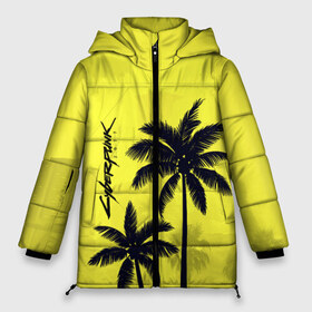 Женская зимняя куртка 3D с принтом Cyberpunk 2077 - Пальмы в Новосибирске, верх — 100% полиэстер; подкладка — 100% полиэстер; утеплитель — 100% полиэстер | длина ниже бедра, силуэт Оверсайз. Есть воротник-стойка, отстегивающийся капюшон и ветрозащитная планка. 

Боковые карманы с листочкой на кнопках и внутренний карман на молнии | cyberpunk 2077 | город | желтый | игра | кибер | киберпанк | летний | логотип | пальмы | подарок | силуэт