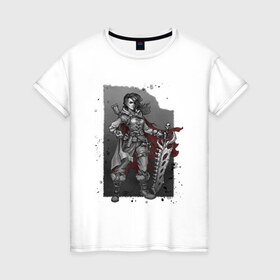 Женская футболка хлопок с принтом Hunter в Новосибирске, 100% хлопок | прямой крой, круглый вырез горловины, длина до линии бедер, слегка спущенное плечо | inktober | skull | superwoman | sword