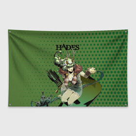 Флаг-баннер с принтом Hades Артемида в Новосибирске, 100% полиэстер | размер 67 х 109 см, плотность ткани — 95 г/м2; по краям флага есть четыре люверса для крепления | hades | артемида | бог | босс | игра | компьютерная | лого | логотип | мифология | олимп | подарок | хейдc | хэйдс | черный