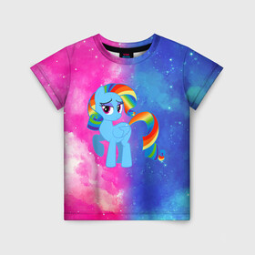 Детская футболка 3D с принтом Радуга Дэш в Новосибирске, 100% гипоаллергенный полиэфир | прямой крой, круглый вырез горловины, длина до линии бедер, чуть спущенное плечо, ткань немного тянется | baby | girl | horse | kawaii | luna | my little pony | princess | rainbow | rainbow dash | девочкам | девочки | детям | единорог | животные | кавайный | конь | лошадь | луна | малыш | облака | пегас | пинки пай | пони | радуга дэш