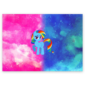Поздравительная открытка с принтом Радуга Дэш в Новосибирске, 100% бумага | плотность бумаги 280 г/м2, матовая, на обратной стороне линовка и место для марки
 | Тематика изображения на принте: baby | girl | horse | kawaii | luna | my little pony | princess | rainbow | rainbow dash | девочкам | девочки | детям | единорог | животные | кавайный | конь | лошадь | луна | малыш | облака | пегас | пинки пай | пони | радуга дэш