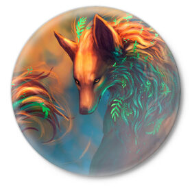 Значок с принтом Волшебная лиса в Новосибирске,  металл | круглая форма, металлическая застежка в виде булавки | fox | foxy | животное | звери | лиса | лисенок | лисичка | милая | рыжая | фокс