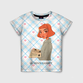 Детская футболка 3D с принтом Queens Gambit Ход Королевы в Новосибирске, 100% гипоаллергенный полиэфир | прямой крой, круглый вырез горловины, длина до линии бедер, чуть спущенное плечо, ткань немного тянется | 