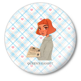 Значок с принтом Queens Gambit Ход Королевы в Новосибирске,  металл | круглая форма, металлическая застежка в виде булавки | Тематика изображения на принте: 