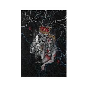 Обложка для паспорта матовая кожа с принтом The Skull King and Queen в Новосибирске, натуральная матовая кожа | размер 19,3 х 13,7 см; прозрачные пластиковые крепления | art | gold skull | queen | skull king | the skull king and queen | арт | буби | дама | золотой череп | игральные карты | игроку | карты | кинжал | король | король и дама | король и королева | крести | любовь | он и она | пики | покер