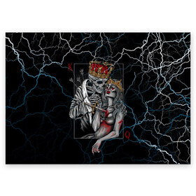 Поздравительная открытка с принтом The Skull King and Queen в Новосибирске, 100% бумага | плотность бумаги 280 г/м2, матовая, на обратной стороне линовка и место для марки
 | art | gold skull | queen | skull king | the skull king and queen | арт | буби | дама | золотой череп | игральные карты | игроку | карты | кинжал | король | король и дама | король и королева | крести | любовь | он и она | пики | покер