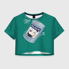 Женская футболка Crop-top 3D с принтом Живая консерва в Новосибирске, 100% полиэстер | круглая горловина, длина футболки до линии талии, рукава с отворотами | genshin | genshin impact | paimon | геншин | геншин импакт | еда | живая консерва | консерва | мем | паймон