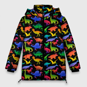 Женская зимняя куртка 3D с принтом Яркие динозавры в Новосибирске, верх — 100% полиэстер; подкладка — 100% полиэстер; утеплитель — 100% полиэстер | длина ниже бедра, силуэт Оверсайз. Есть воротник-стойка, отстегивающийся капюшон и ветрозащитная планка. 

Боковые карманы с листочкой на кнопках и внутренний карман на молнии | дино | динозавры | диносы | разноцветные | хищные | цветные | юрский период