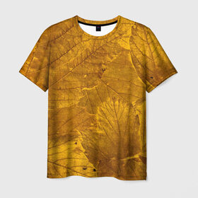 Мужская футболка 3D с принтом Желтые листья в Новосибирске, 100% полиэфир | прямой крой, круглый вырез горловины, длина до линии бедер | абстракция | желтый | листья | осень | природа | узор | эко