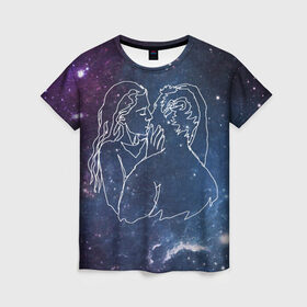Женская футболка 3D с принтом Ты моя вселенная в Новосибирске, 100% полиэфир ( синтетическое хлопкоподобное полотно) | прямой крой, круглый вырез горловины, длина до линии бедер | 14 февраля | spase | влюблённые | девушка | космос | линии | любовь | отношения | парень | поцелуй | романтика