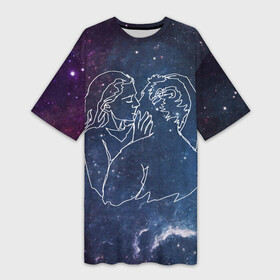 Платье-футболка 3D с принтом Ты моя вселенная в Новосибирске,  |  | 14 февраля | spase | влюблённые | девушка | космос | линии | любовь | отношения | парень | поцелуй | романтика