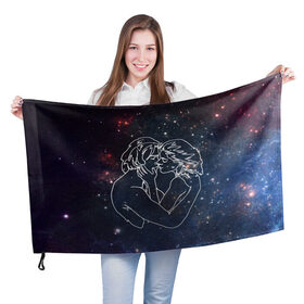 Флаг 3D с принтом Ты мой космос в Новосибирске, 100% полиэстер | плотность ткани — 95 г/м2, размер — 67 х 109 см. Принт наносится с одной стороны | 14 февраля | space | влюблённые | девушка | космос | линии | любовь | отношения | парень | поцелуй | романтика