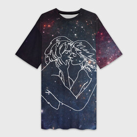 Платье-футболка 3D с принтом Ты мой космос в Новосибирске,  |  | 14 февраля | space | влюблённые | девушка | космос | линии | любовь | отношения | парень | поцелуй | романтика
