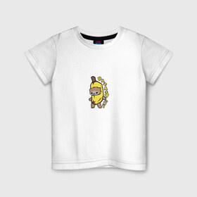 Детская футболка хлопок с принтом Banana Cat в Новосибирске, 100% хлопок | круглый вырез горловины, полуприлегающий силуэт, длина до линии бедер | Тематика изображения на принте: 
