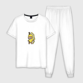 Мужская пижама хлопок с принтом Banana Cat в Новосибирске, 100% хлопок | брюки и футболка прямого кроя, без карманов, на брюках мягкая резинка на поясе и по низу штанин
 | Тематика изображения на принте: 
