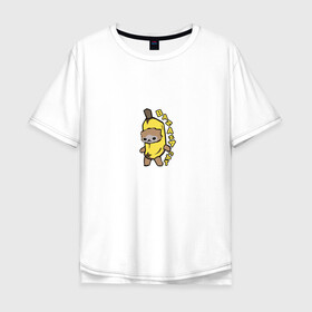 Мужская футболка хлопок Oversize с принтом Banana Cat в Новосибирске, 100% хлопок | свободный крой, круглый ворот, “спинка” длиннее передней части | 