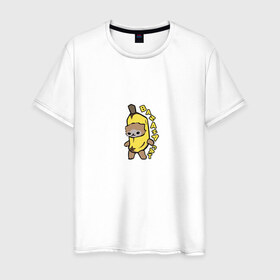 Мужская футболка хлопок с принтом Banana Cat в Новосибирске, 100% хлопок | прямой крой, круглый вырез горловины, длина до линии бедер, слегка спущенное плечо. | Тематика изображения на принте: 