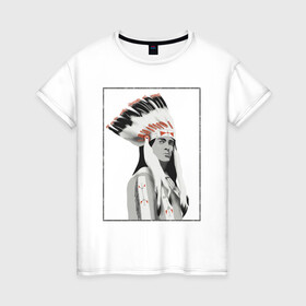 Женская футболка хлопок с принтом Индеец Гойко Митич в Новосибирске, 100% хлопок | прямой крой, круглый вырез горловины, длина до линии бедер, слегка спущенное плечо | вождь | гойко митич | индейцы | чингачгук