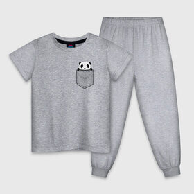 Детская пижама хлопок с принтом Панда В Кармане в Новосибирске, 100% хлопок |  брюки и футболка прямого кроя, без карманов, на брюках мягкая резинка на поясе и по низу штанин
 | animals | beats | head | panda | pocket | в кармане | голова | животные | звери | лапки | любовь | панда