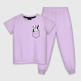 Детская пижама хлопок с принтом Панда В Кармане в Новосибирске, 100% хлопок |  брюки и футболка прямого кроя, без карманов, на брюках мягкая резинка на поясе и по низу штанин
 | Тематика изображения на принте: 