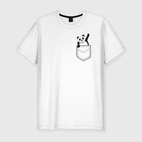 Мужская футболка хлопок Slim с принтом Панда В Кармане в Новосибирске, 92% хлопок, 8% лайкра | приталенный силуэт, круглый вырез ворота, длина до линии бедра, короткий рукав | Тематика изображения на принте: 