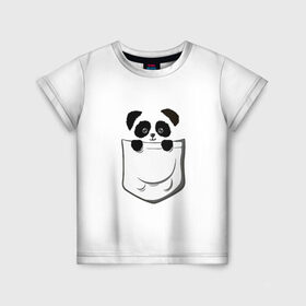 Детская футболка 3D с принтом Панда В Кармане в Новосибирске, 100% гипоаллергенный полиэфир | прямой крой, круглый вырез горловины, длина до линии бедер, чуть спущенное плечо, ткань немного тянется | Тематика изображения на принте: animals | beats | head | panda | pocket | в кармане | голова | животные | звери | лапки | любовь | панда
