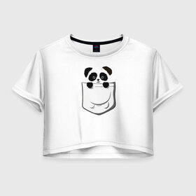 Женская футболка Crop-top 3D с принтом Панда В Кармане в Новосибирске, 100% полиэстер | круглая горловина, длина футболки до линии талии, рукава с отворотами | animals | beats | head | panda | pocket | в кармане | голова | животные | звери | лапки | любовь | панда
