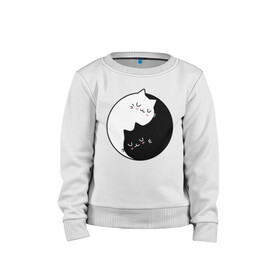 Детский свитшот хлопок с принтом Yin and Yang cats в Новосибирске, 100% хлопок | круглый вырез горловины, эластичные манжеты, пояс и воротник | anime | cat | cats | kitten | love | philosophy | yang | yin | yoga | аниме | инь | йога | кот | котенок | котик | котики | коты | любовь | противоположность | сердце | философия | ян