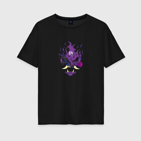 Женская футболка хлопок Oversize с принтом Samurai - purple в Новосибирске, 100% хлопок | свободный крой, круглый ворот, спущенный рукав, длина до линии бедер
 | cyberpunk 2077 | samurai | киберанк 2077 | огонь | пламя | самурай