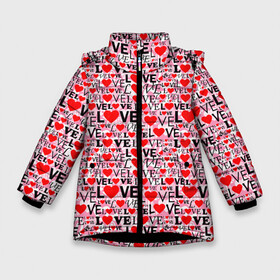 Зимняя куртка для девочек 3D с принтом LOVE в Новосибирске, ткань верха — 100% полиэстер; подклад — 100% полиэстер, утеплитель — 100% полиэстер. | длина ниже бедра, удлиненная спинка, воротник стойка и отстегивающийся капюшон. Есть боковые карманы с листочкой на кнопках, утяжки по низу изделия и внутренний карман на молнии. 

Предусмотрены светоотражающий принт на спинке, радужный светоотражающий элемент на пуллере молнии и на резинке для утяжки. | love | амур | афродита | валентинка | влюбленность | вторая половинка | купидон | любовь | нежность | отношения | подарок любви | поцелуй | праздник любви | романтика | свадьба | свидание | семья