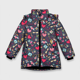 Зимняя куртка для девочек 3D с принтом LOVE в Новосибирске, ткань верха — 100% полиэстер; подклад — 100% полиэстер, утеплитель — 100% полиэстер. | длина ниже бедра, удлиненная спинка, воротник стойка и отстегивающийся капюшон. Есть боковые карманы с листочкой на кнопках, утяжки по низу изделия и внутренний карман на молнии. 

Предусмотрены светоотражающий принт на спинке, радужный светоотражающий элемент на пуллере молнии и на резинке для утяжки. | love | амур | афродита | валентинка | влюбленность | вторая половинка | купидон | любовь | нежность | отношения | подарок любви | поцелуй | праздник любви | романтика | свадьба | свидание | семья