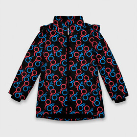 Зимняя куртка для девочек 3D с принтом Символы Гендера в Новосибирске, ткань верха — 100% полиэстер; подклад — 100% полиэстер, утеплитель — 100% полиэстер. | длина ниже бедра, удлиненная спинка, воротник стойка и отстегивающийся капюшон. Есть боковые карманы с листочкой на кнопках, утяжки по низу изделия и внутренний карман на молнии. 

Предусмотрены светоотражающий принт на спинке, радужный светоотражающий элемент на пуллере молнии и на резинке для утяжки. | love | амур | афродита | валентинка | влюбленность | вторая половинка | купидон | любовь | нежность | отношения | подарок любви | поцелуй | праздник любви | романтика | свадьба | свидание | семья