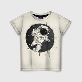 Детская футболка 3D с принтом Тёмный космос в Новосибирске, 100% гипоаллергенный полиэфир | прямой крой, круглый вырез горловины, длина до линии бедер, чуть спущенное плечо, ткань немного тянется | cosmonaut | граффити | космонавт | космос | рисунок | тёмный космос