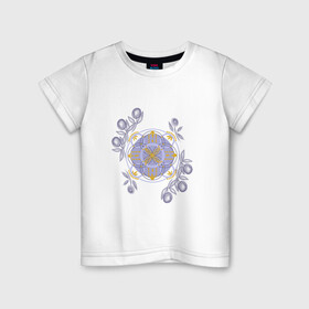 Детская футболка хлопок с принтом Майолика в Новосибирске, 100% хлопок | круглый вырез горловины, полуприлегающий силуэт, длина до линии бедер | акварель | геометрия | графика. | круговая композиция | майолика | однотонное | плитка | плитка керамическая | ремесло | славянская символика | цветы | этно