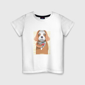Детская футболка хлопок с принтом Собака с кофе в Новосибирске, 100% хлопок | круглый вырез горловины, полуприлегающий силуэт, длина до линии бедер | animal | coffee | dog | pet | животные | кофе | любовь | напиток | пёс | сердце | собака