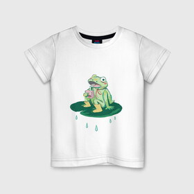 Детская футболка хлопок с принтом Baby frog  в Новосибирске, 100% хлопок | круглый вырез горловины, полуприлегающий силуэт, длина до линии бедер | frog | juice | rain | лягушка