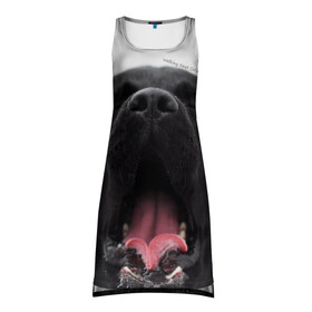 Платье-майка 3D с принтом Лабр Марк в Новосибирске, 100% полиэстер | полуприлегающий силуэт, широкие бретели, круглый вырез горловины, удлиненный подол сзади. | dog | winter | животные | звери | зима | лабрадор | лабрадор ретривер | собаки