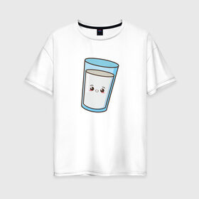 Женская футболка хлопок Oversize с принтом Молочко в Новосибирске, 100% хлопок | свободный крой, круглый ворот, спущенный рукав, длина до линии бедер
 | 14 февраля | love | вкусняшка | день святого валентина | еда | любовь | молоко | пара | парная | печенье | я и ты