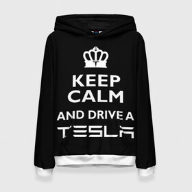 Женская толстовка 3D с принтом Drive a Tesla! в Новосибирске, 100% полиэстер  | двухслойный капюшон со шнурком для регулировки, мягкие манжеты на рукавах и по низу толстовки, спереди карман-кенгуру с мягким внутренним слоем. | auto | model s | sport | tesla | авто | автомобиль | водитель | гонки | гонщик | король | корона | крутая | крутой | купить | лого | логотип | маск | машина | модель | спорт | тачка | тесла | тесло | электромобиль