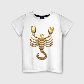 Детская футболка хлопок с принтом Скорпион в Новосибирске, 100% хлопок | круглый вырез горловины, полуприлегающий силуэт, длина до линии бедер | scorpio | zodiac signs | знаки зодиака | золотой рисунок | скорпион