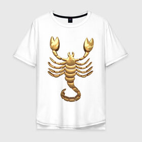 Мужская футболка хлопок Oversize с принтом Скорпион в Новосибирске, 100% хлопок | свободный крой, круглый ворот, “спинка” длиннее передней части | scorpio | zodiac signs | знаки зодиака | золотой рисунок | скорпион