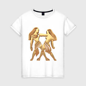 Женская футболка хлопок с принтом Близнецы в Новосибирске, 100% хлопок | прямой крой, круглый вырез горловины, длина до линии бедер, слегка спущенное плечо | twins | zodiac signs | близнецы | знаки зодиака | золотой рисунок