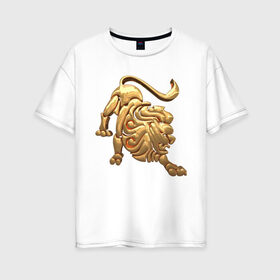 Женская футболка хлопок Oversize с принтом Лев в Новосибирске, 100% хлопок | свободный крой, круглый ворот, спущенный рукав, длина до линии бедер
 | zodiac signs | знаки зодиака | золотой рисунок | лев