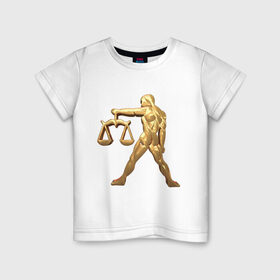 Детская футболка хлопок с принтом Весы в Новосибирске, 100% хлопок | круглый вырез горловины, полуприлегающий силуэт, длина до линии бедер | libra | zodiac signs | весы | знаки зодиака | золотой рисунок